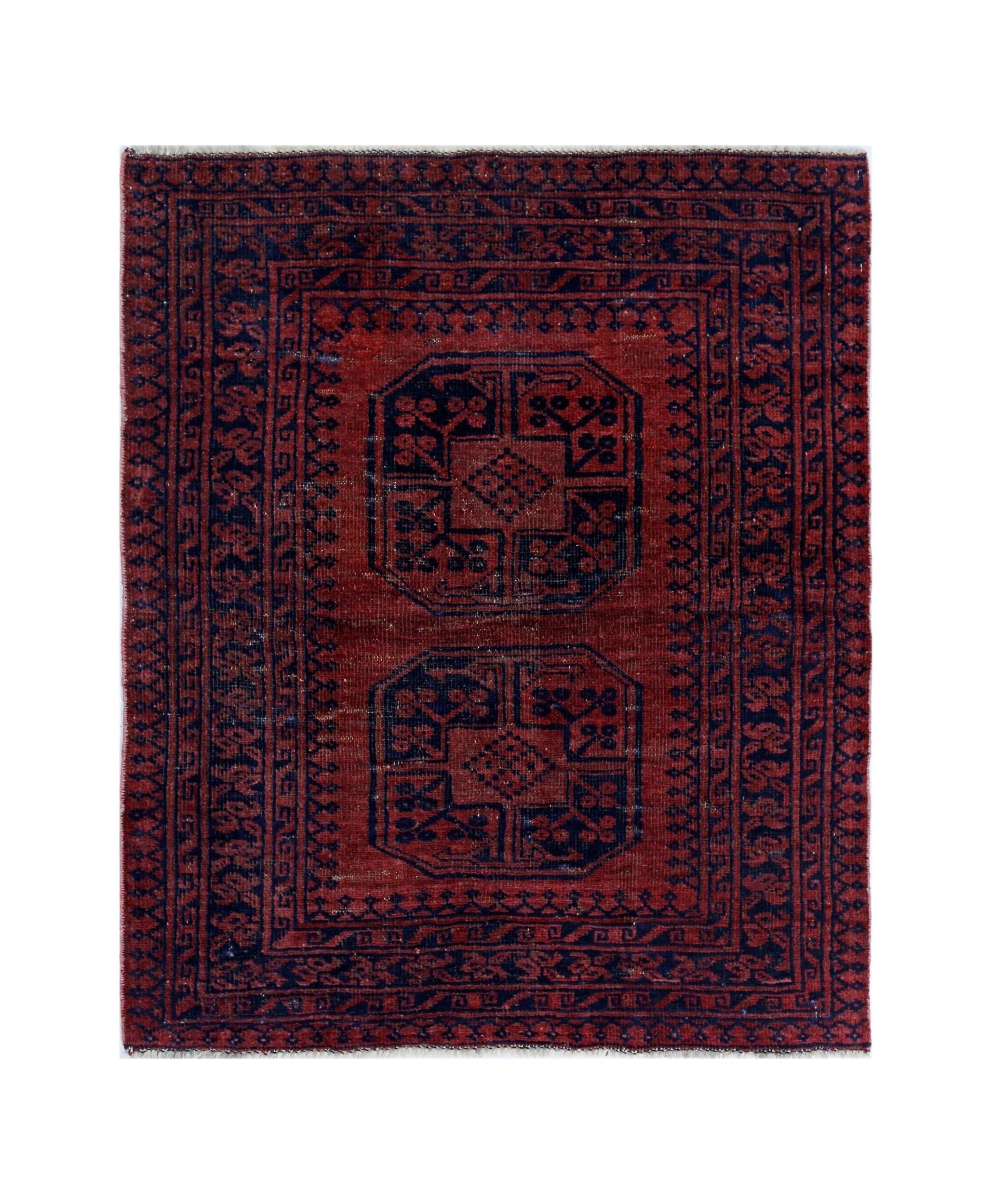 Handmade Vintage Afghan Turkmen Rug | 117 x 96 cm | 3'10" x 3'2" - Najaf Rugs & Textile
