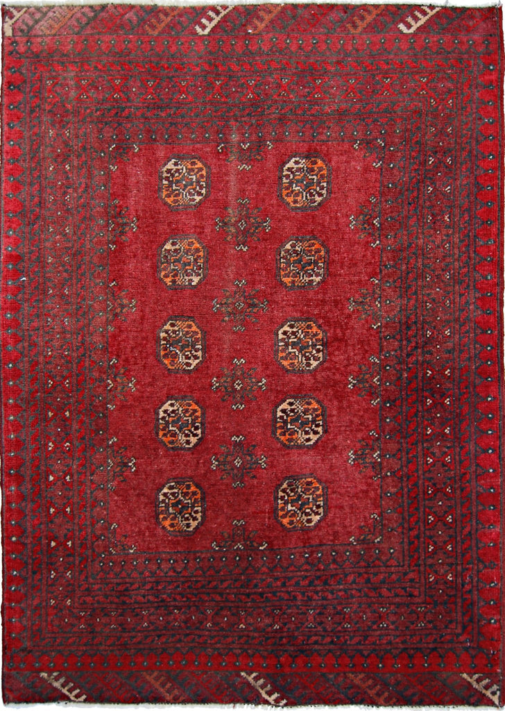 Handmade Vintage Afghan Turkmen Rug | 118 x 85 cm | 3'10" x 2'9" - Najaf Rugs & Textile