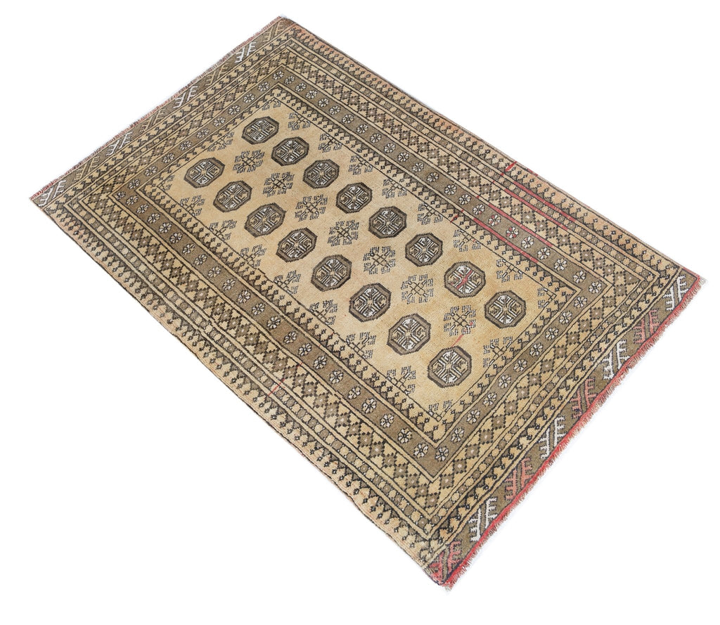 Handmade Vintage Afghan Turkmen Rug | 122 x 80 cm | 4' x 2'8" - Najaf Rugs & Textile