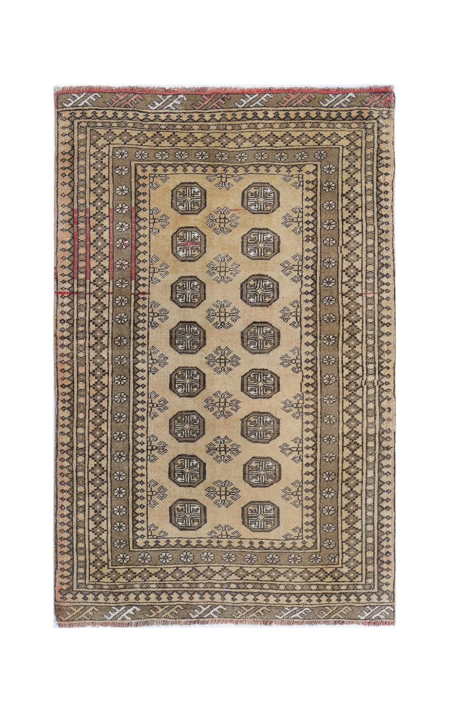 Handmade Vintage Afghan Turkmen Rug | 122 x 80 cm | 4' x 2'8" - Najaf Rugs & Textile