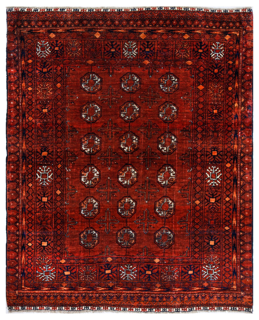 Handmade Vintage Afghan Turkmen Rug | 128 x 106 cm | 4'2" x 3'6" - Najaf Rugs & Textile