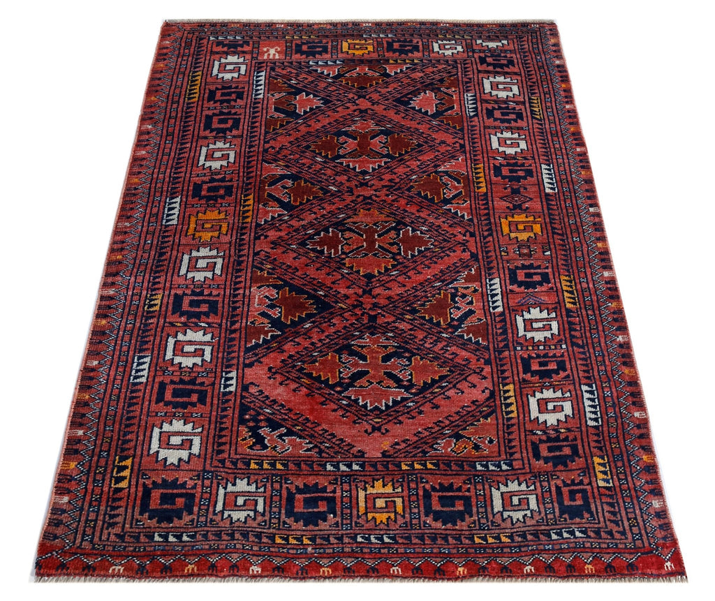 Handmade Vintage Afghan Turkmen Rug | 139 x 95 cm | 4'7" x 3'1" - Najaf Rugs & Textile
