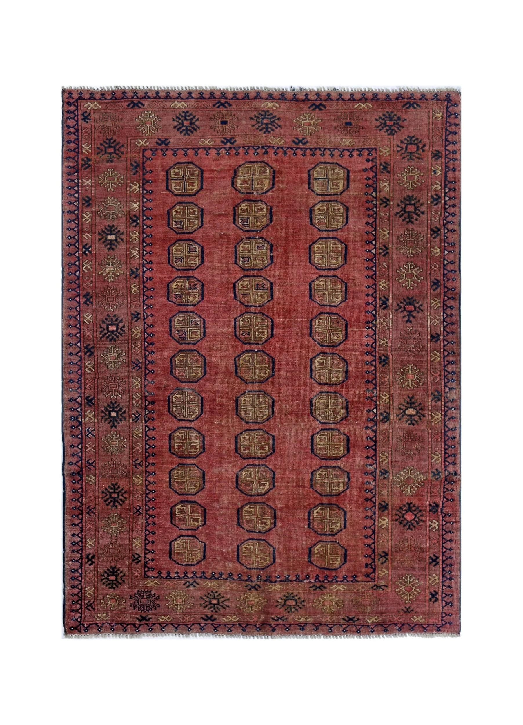 Handmade Vintage Afghan Turkmen Rug | 156 x 118 cm | 5'2" x 3'10" - Najaf Rugs & Textile