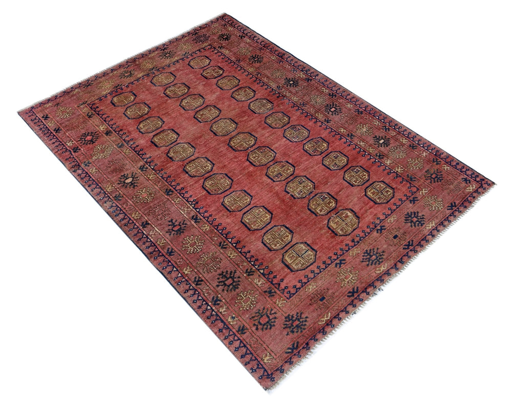 Handmade Vintage Afghan Turkmen Rug | 156 x 118 cm | 5'2" x 3'10" - Najaf Rugs & Textile
