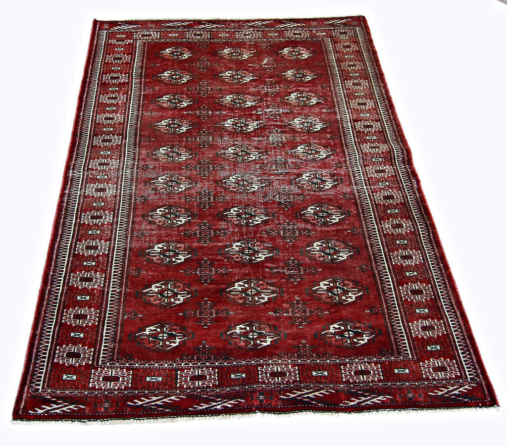 Handmade Vintage Afghan Turkmen Rug | 157 x 117 cm | 5'2" x 3'10" - Najaf Rugs & Textile