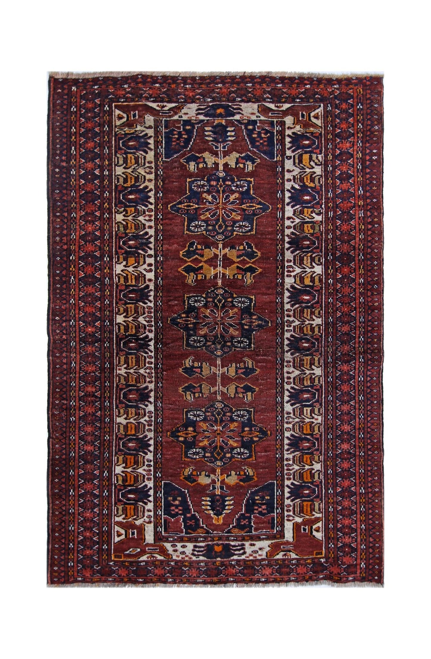 Handmade Vintage Afghan Turkmen Rug | 165 x 108 cm | 5'5" x 3'6" - Najaf Rugs & Textile