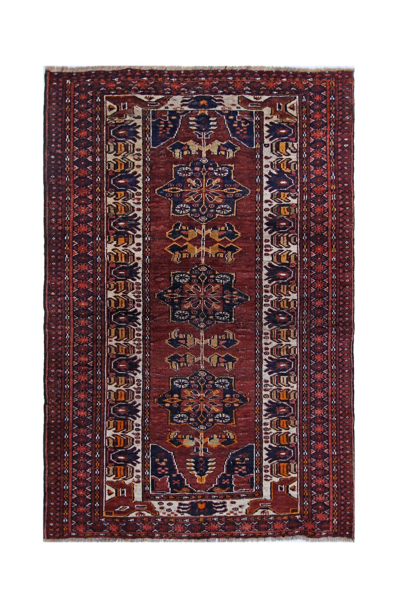 Handmade Vintage Afghan Turkmen Rug | 165 x 108 cm | 5'5" x 3'6" - Najaf Rugs & Textile