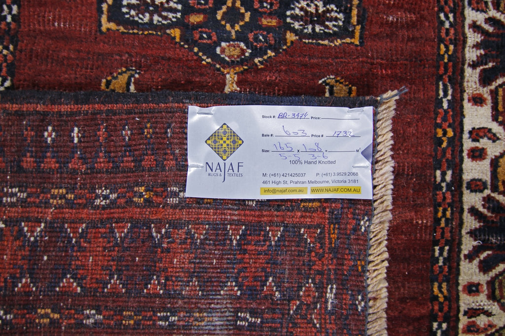 Handmade Vintage Afghan Turkmen Rug | 165 x 108 cm | 5'5" x 3'6" - Najaf Rugs & Textile