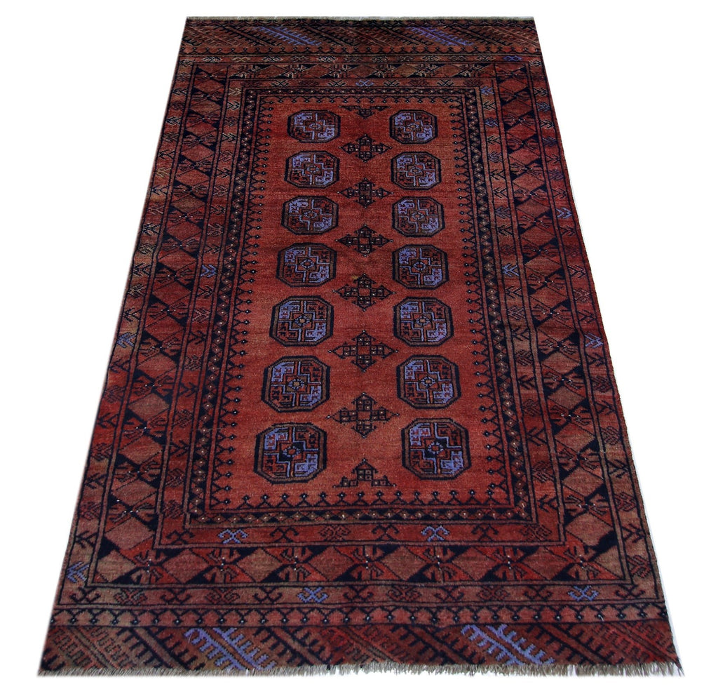 Handmade Vintage Afghan Turkmen Rug | 187 x 100 cm | 6'2" x 3'3" - Najaf Rugs & Textile