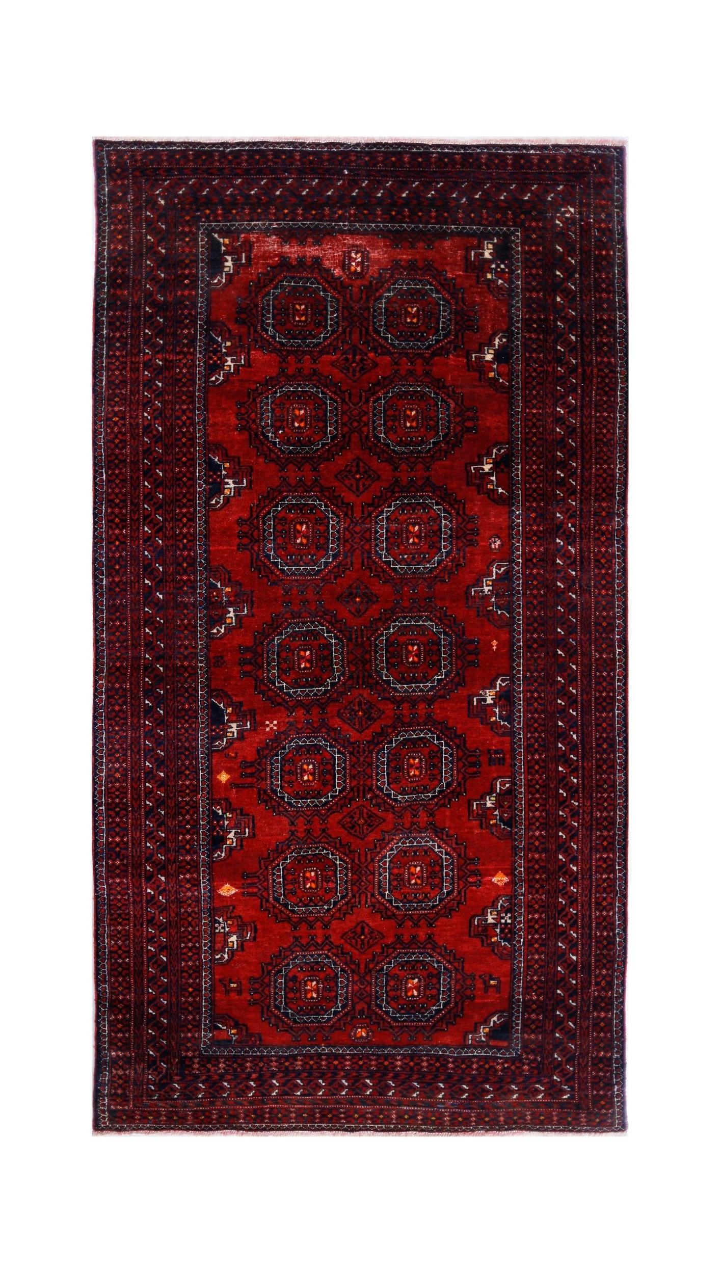 Handmade Vintage Afghan Turkmen Rug | 187 x 98 cm | 6'2" x 3'2" - Najaf Rugs & Textile