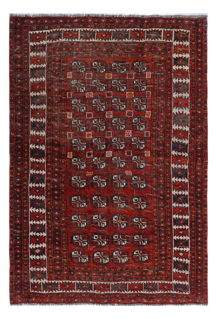 Handmade Vintage Afghan Turkmen Rug | 191 x 130 cm | 6'3" x 4'3" - Najaf Rugs & Textile