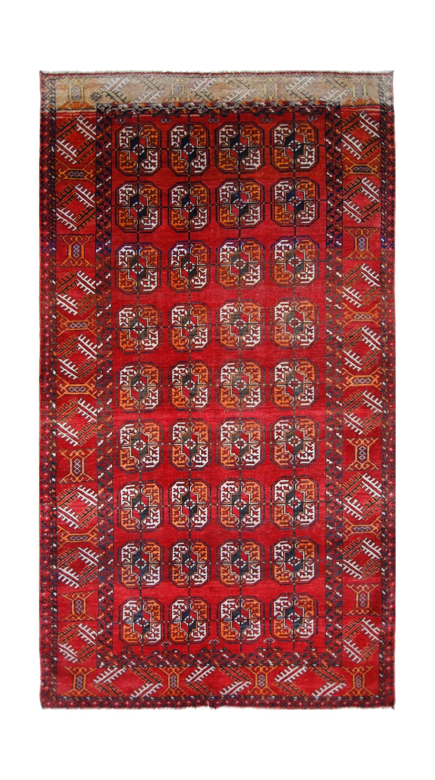 Handmade Vintage Afghan Turkmen Rug | 201 x 112 cm | 6'7" x 3'8" - Najaf Rugs & Textile