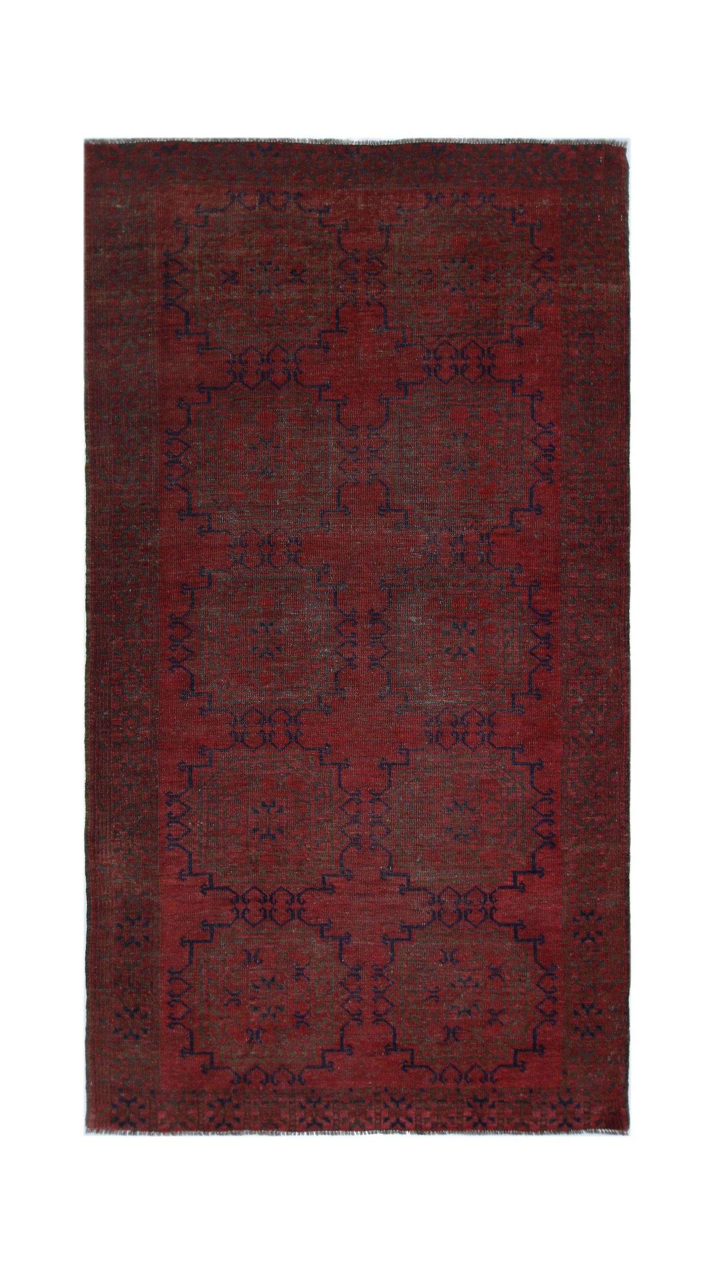 Handmade Vintage Afghan Turkmen Rug | 206 x 114 cm | 6'9" x 3'9" - Najaf Rugs & Textile