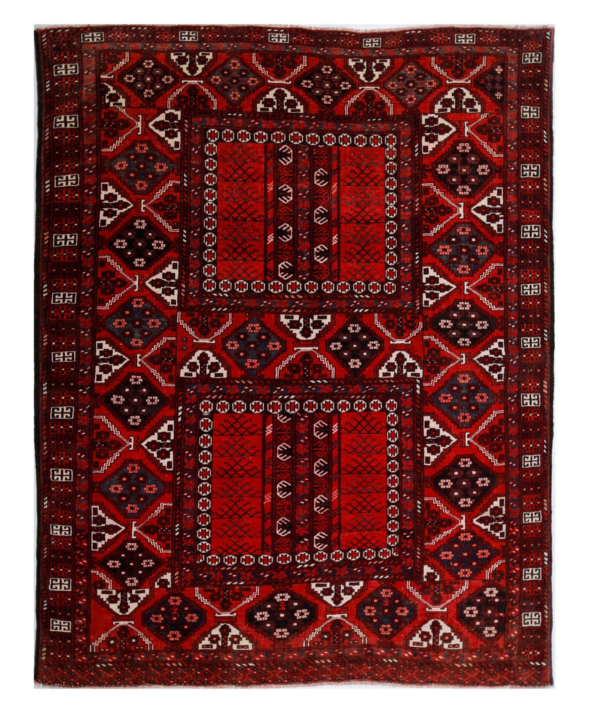Handmade Vintage Afghan Turkmen Rug | 206 x 164 cm | 6'9" x 5'5" - Najaf Rugs & Textile