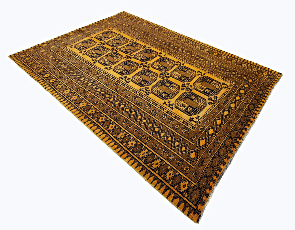 Handmade Vintage Afghan Turkmen Rug | 221 x 144 cm | 7'3" x 4'9" - Najaf Rugs & Textile