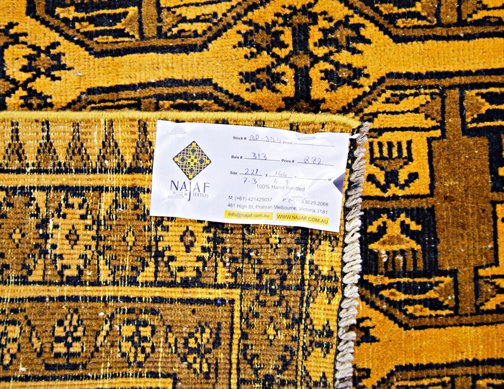 Handmade Vintage Afghan Turkmen Rug | 221 x 144 cm | 7'3" x 4'9" - Najaf Rugs & Textile