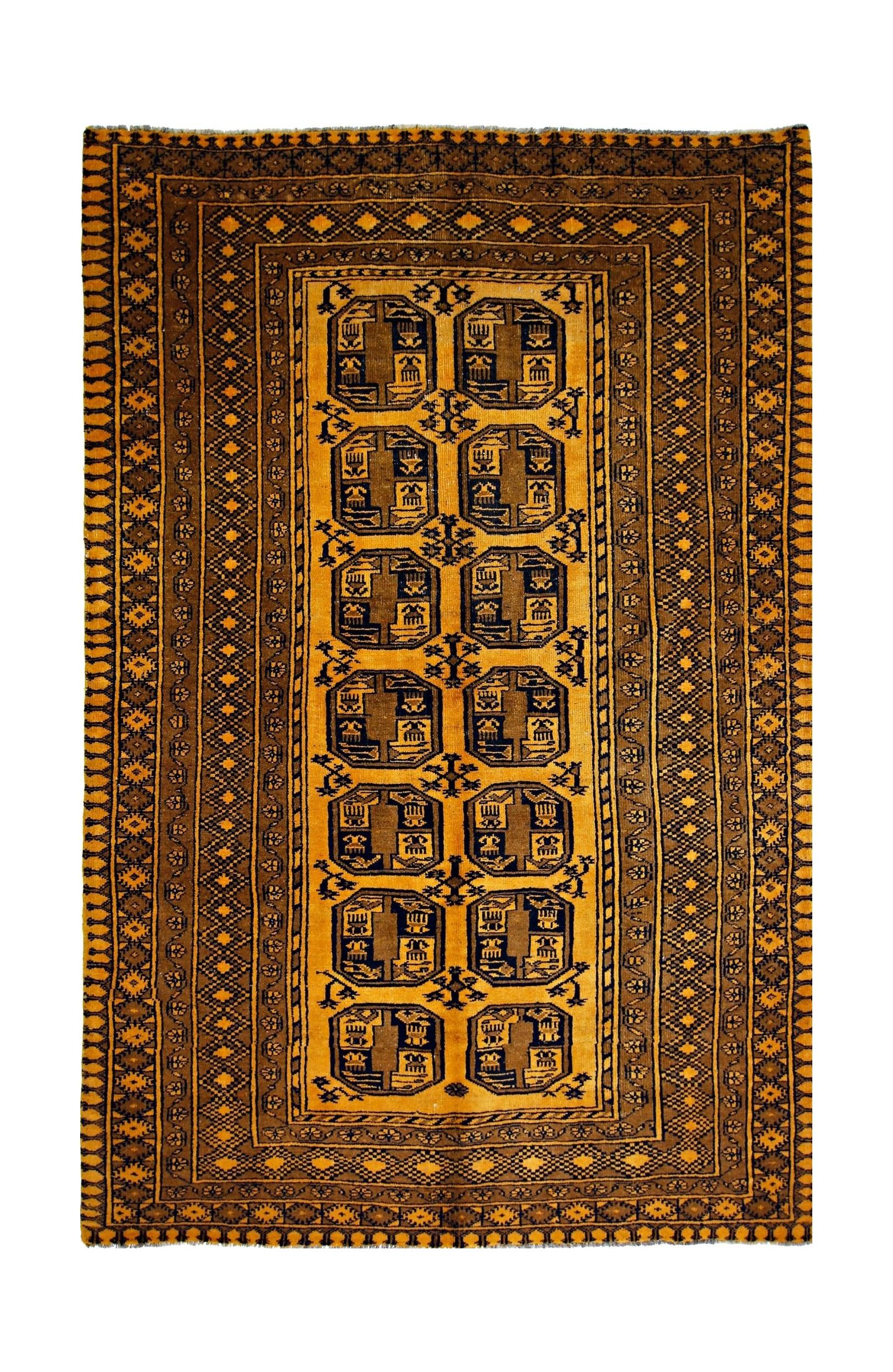 Handmade Vintage Afghan Turkmen Rug | 221 x 144 cm | 7'3" x 4'9" - Najaf Rugs & Textile