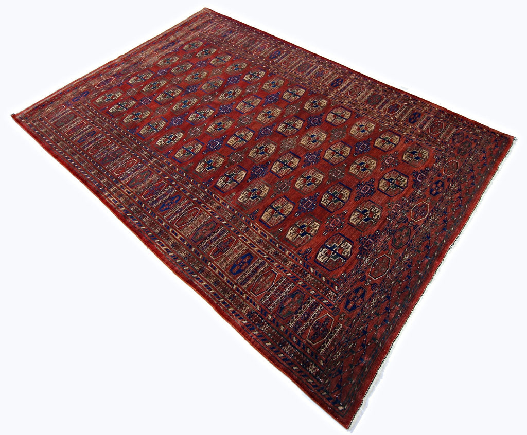 Handmade Vintage Afghan Turkmen Rug | 227 x 156 cm | 7'5" x 5'1" - Najaf Rugs & Textile