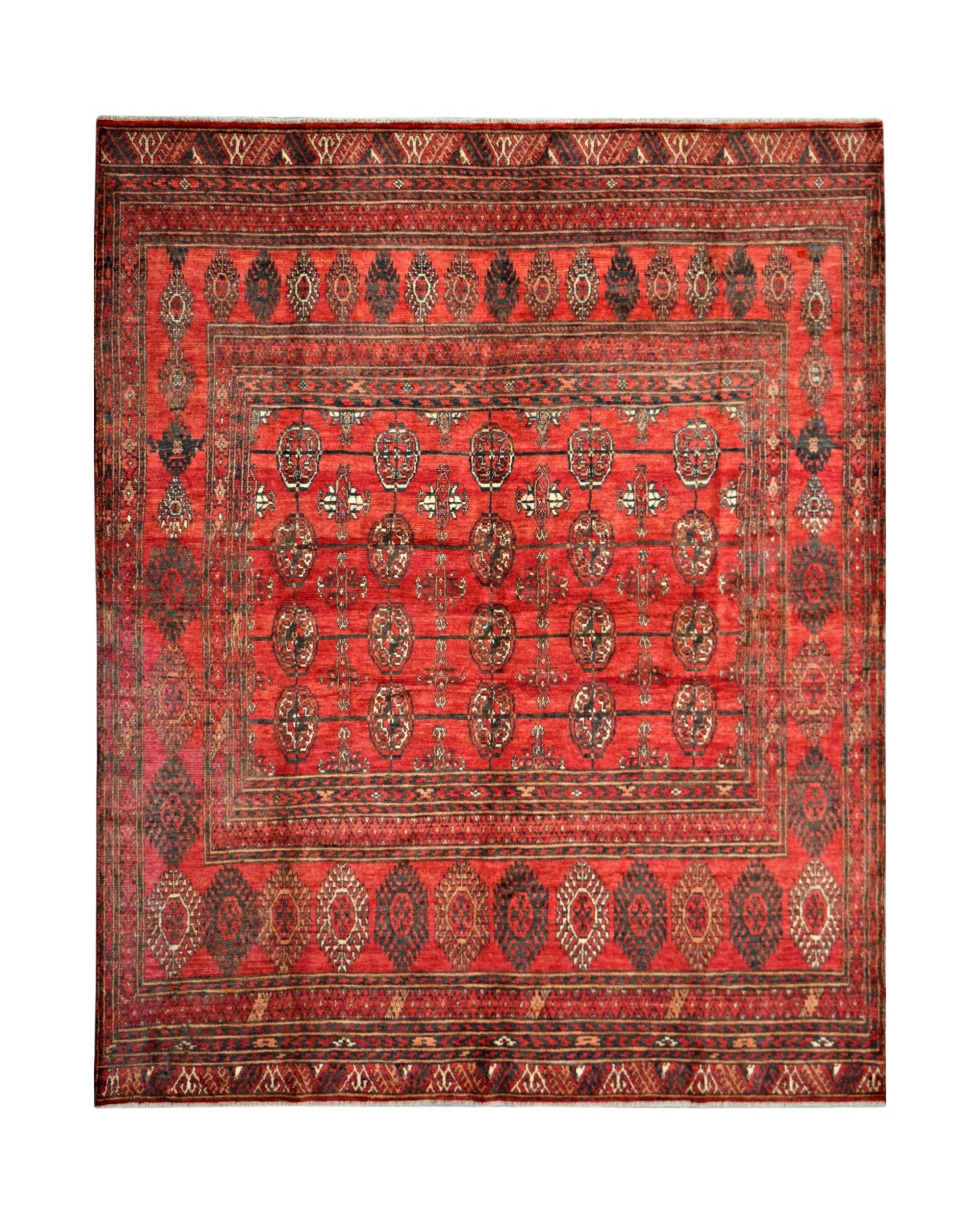 Handmade Vintage Afghan Turkmen Rug | 231 x 207 cm | 7'7" x 6'10" - Najaf Rugs & Textile