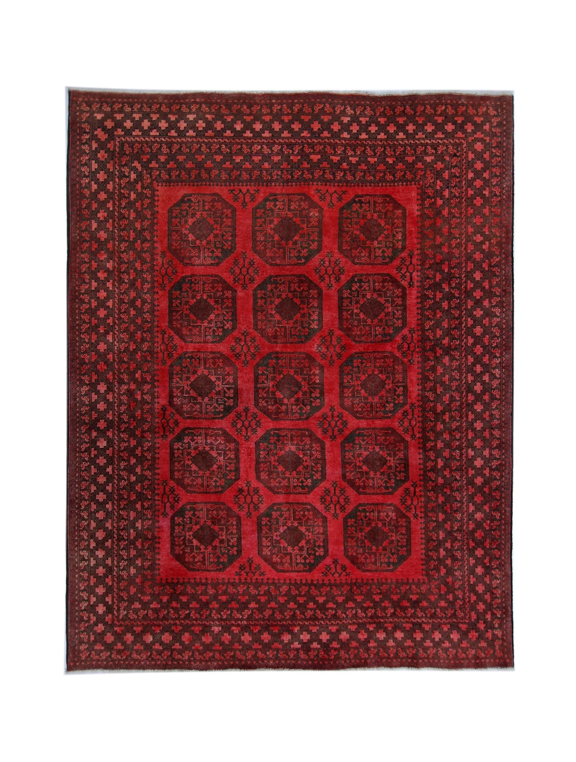 Handmade Vintage Afghan Turkmen Rug | 262 x 203 cm | 8'7" x 6'8" - Najaf Rugs & Textile