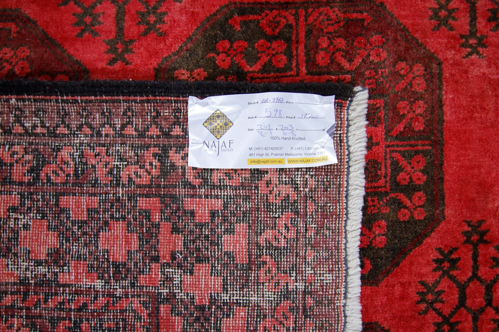 Handmade Vintage Afghan Turkmen Rug | 262 x 203 cm | 8'7" x 6'8" - Najaf Rugs & Textile