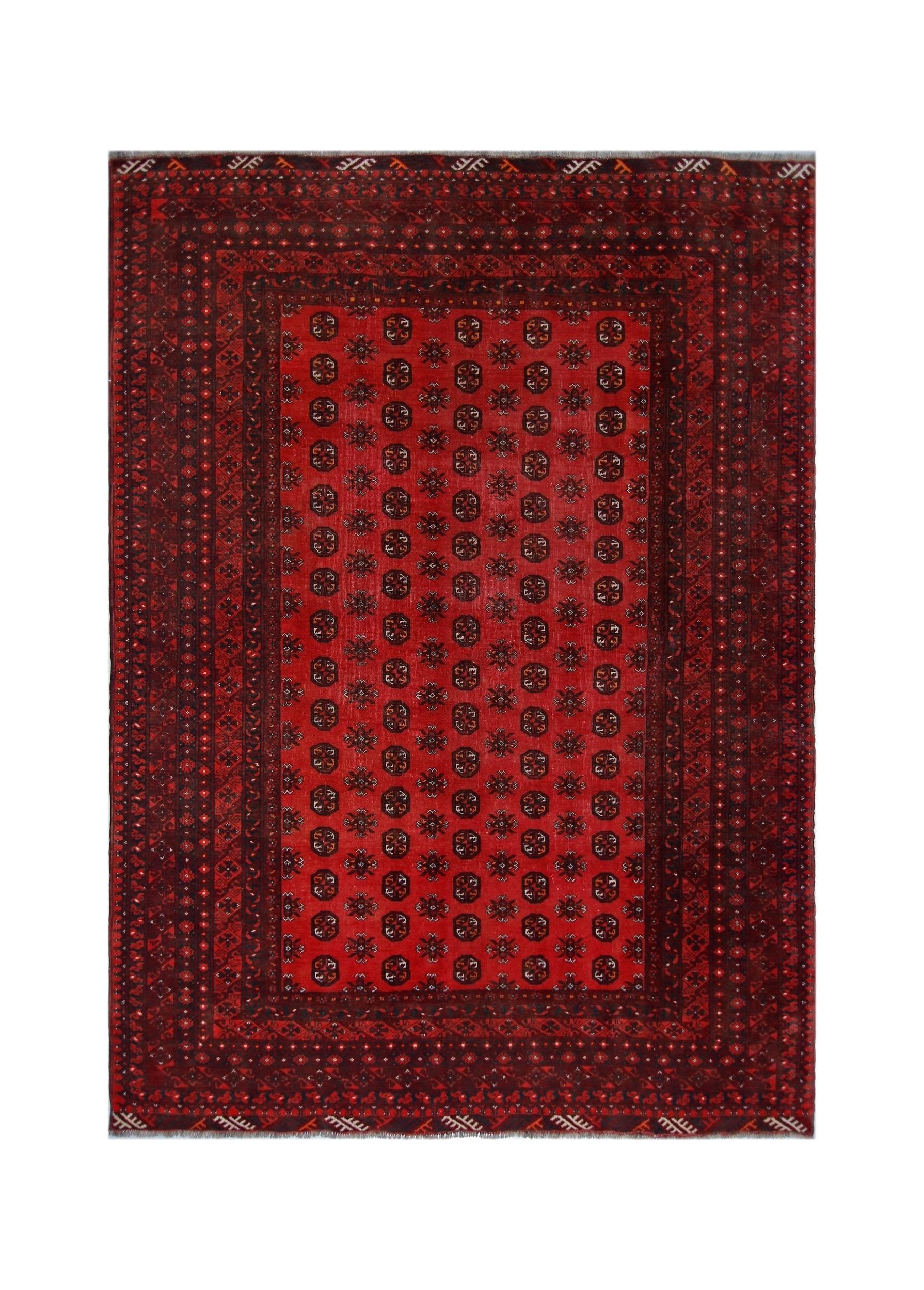 Handmade Vintage Afghan Turkmen Rug | 272 x 200 cm | 8'11" x 6'7" - Najaf Rugs & Textile