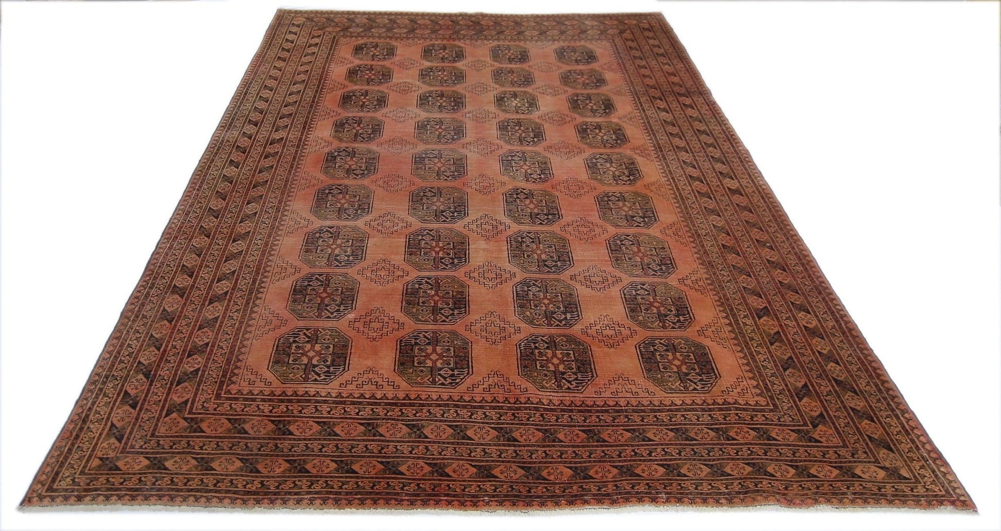 Handmade Vintage Afghan Turkmen Rug | 285 x 204 cm | 9'4" x 6'8" - Najaf Rugs & Textile