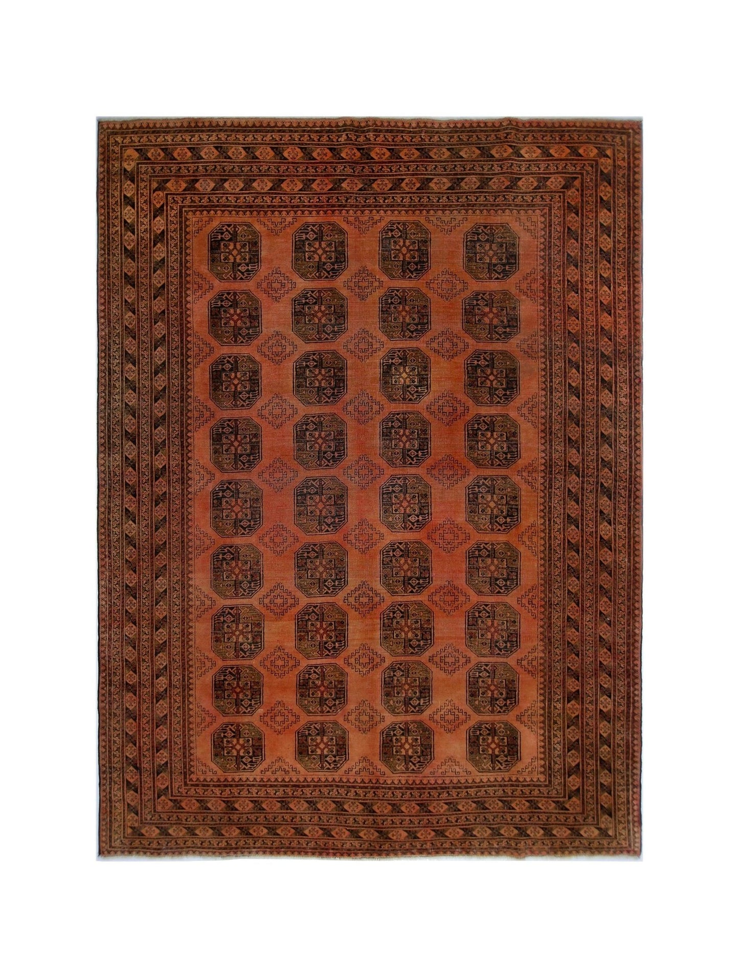 Handmade Vintage Afghan Turkmen Rug | 285 x 204 cm | 9'4" x 6'8" - Najaf Rugs & Textile