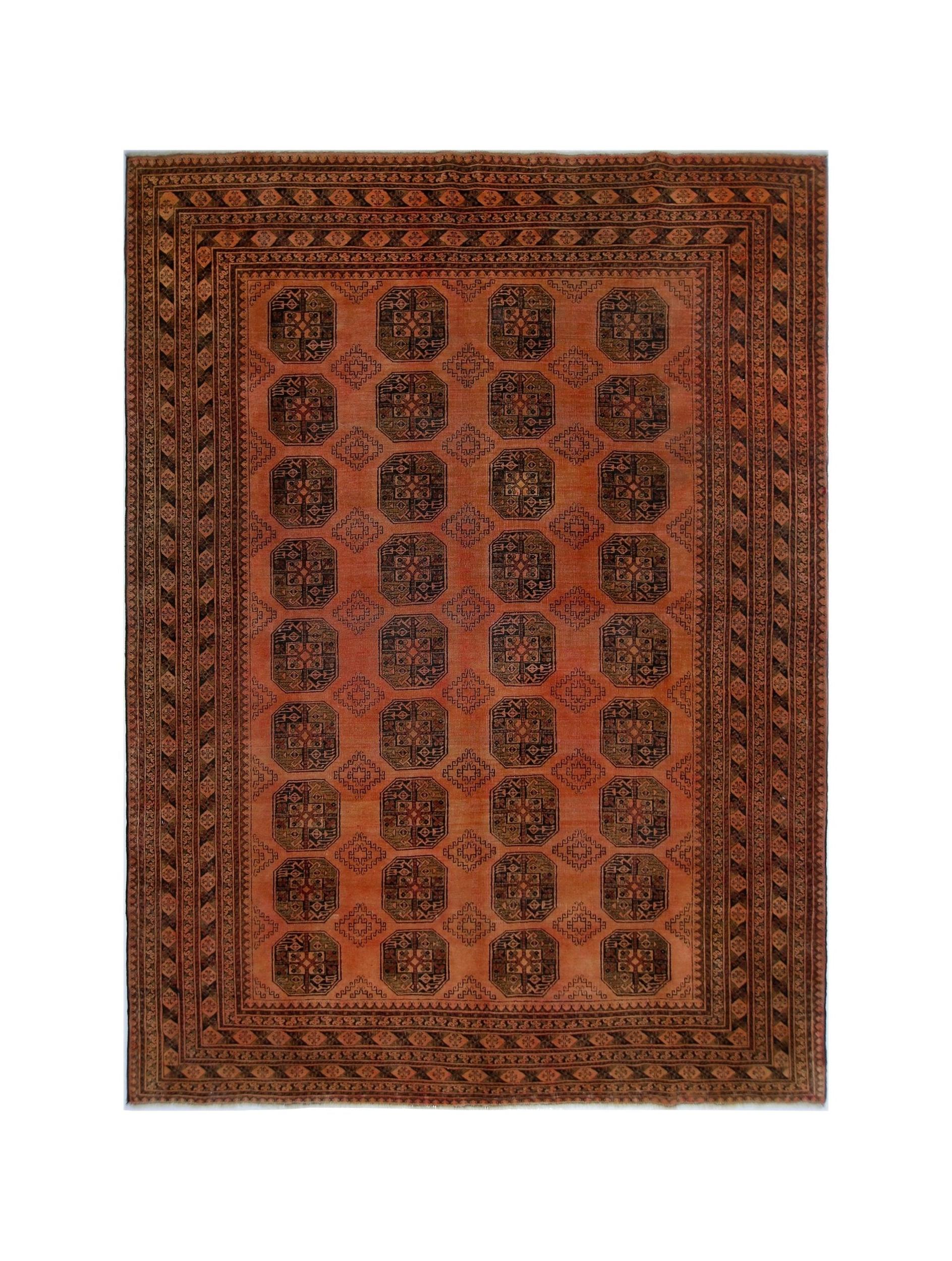 Handmade Vintage Afghan Turkmen Rug | 285 x 204 cm | 9'4" x 6'8" - Najaf Rugs & Textile