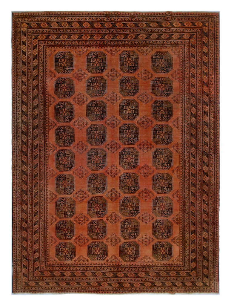 Handmade Vintage Afghan Turkmen Rug | 285 x 204 cm | 9'4" x 6'8" - Najaf Rugs & Textile