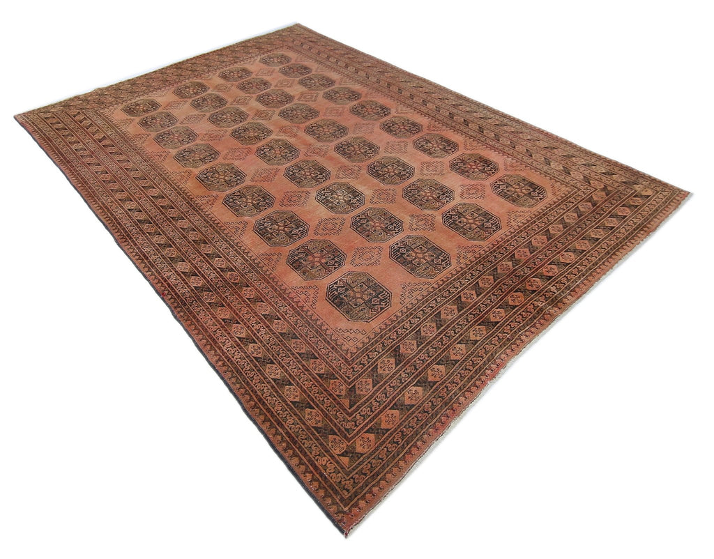 Handmade Vintage Afghan Turkmen Rug | 285 x 204 cm | 9'4" x 6'8" - Najaf Rugs & Textile