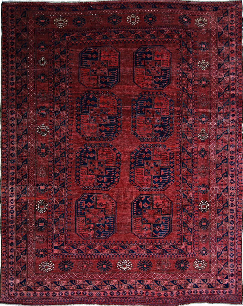 Handmade Vintage Afghan Turkmen Rug | 285 x 233 cm | 9'4" x 7'8" - Najaf Rugs & Textile