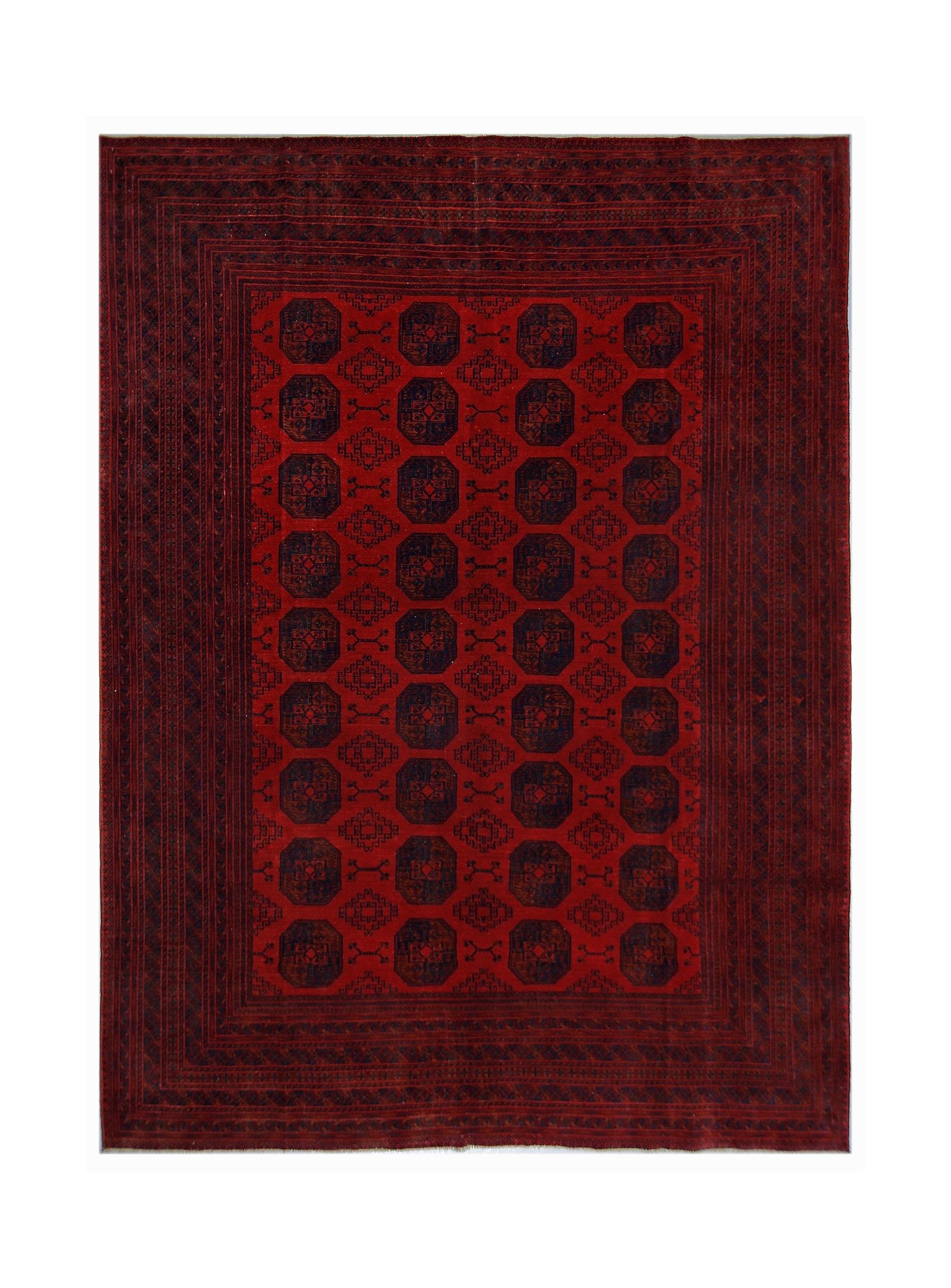 Handmade Vintage Afghan Turkmen Rug | 338 x 259 cm | 11'1" x 8'6" - Najaf Rugs & Textile