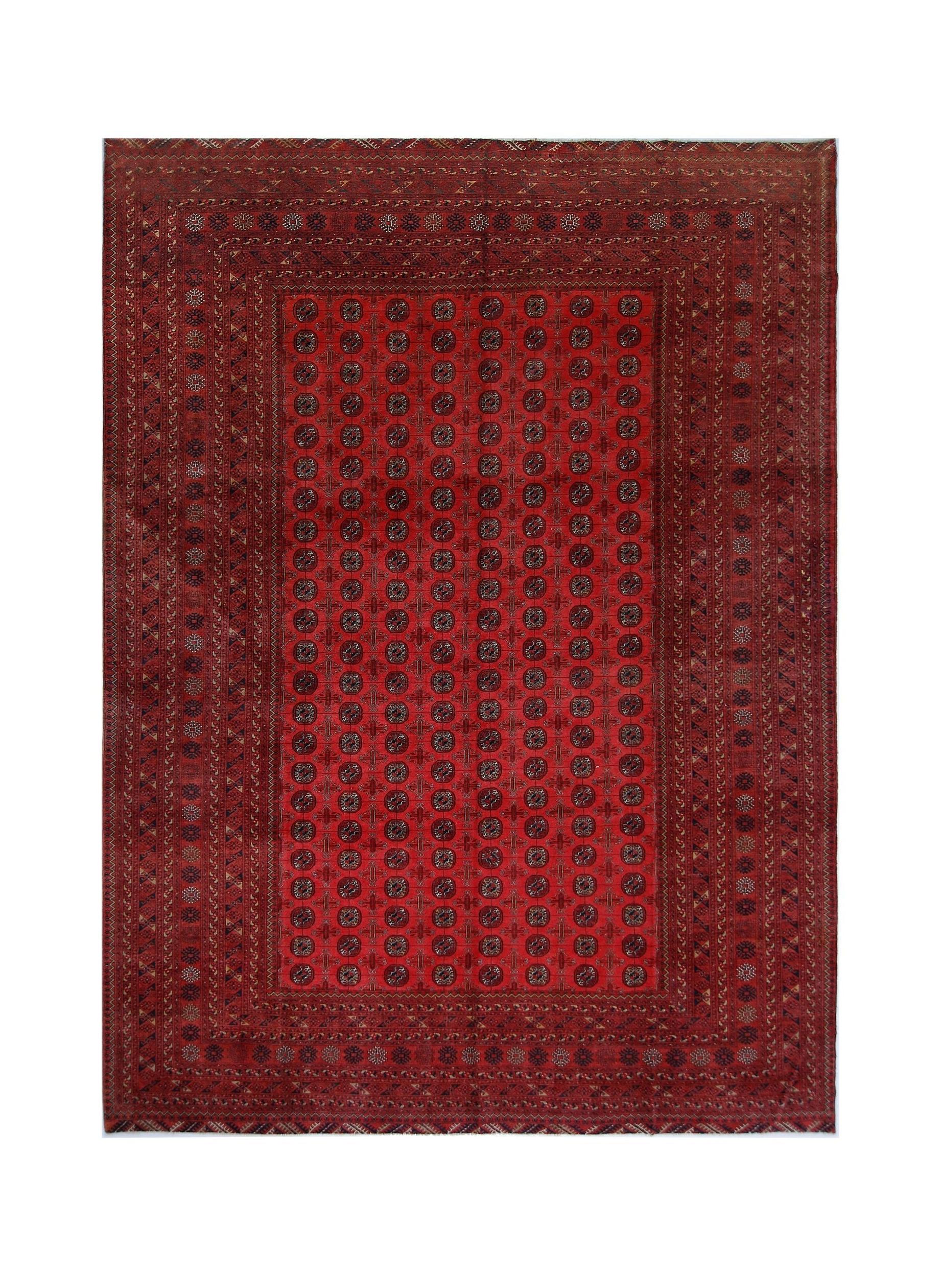 Handmade Vintage Afghan Turkmen Rug | 345 x 251 cm | 11'4" x 8'3" - Najaf Rugs & Textile