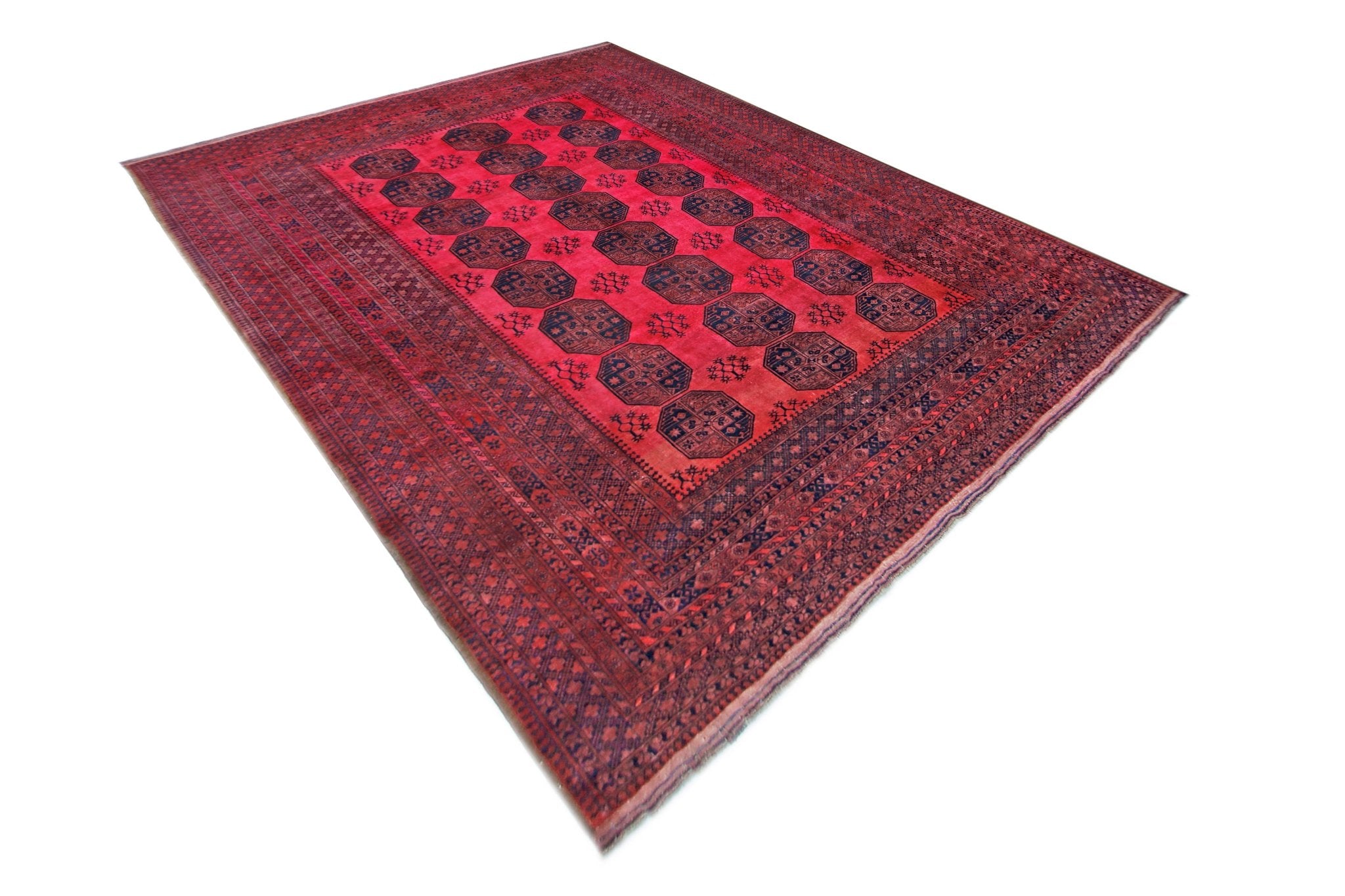 Handmade Vintage Afghan Turkmen Rug | 368 x 311 cm | 12'1" x 10'2" - Najaf Rugs & Textile