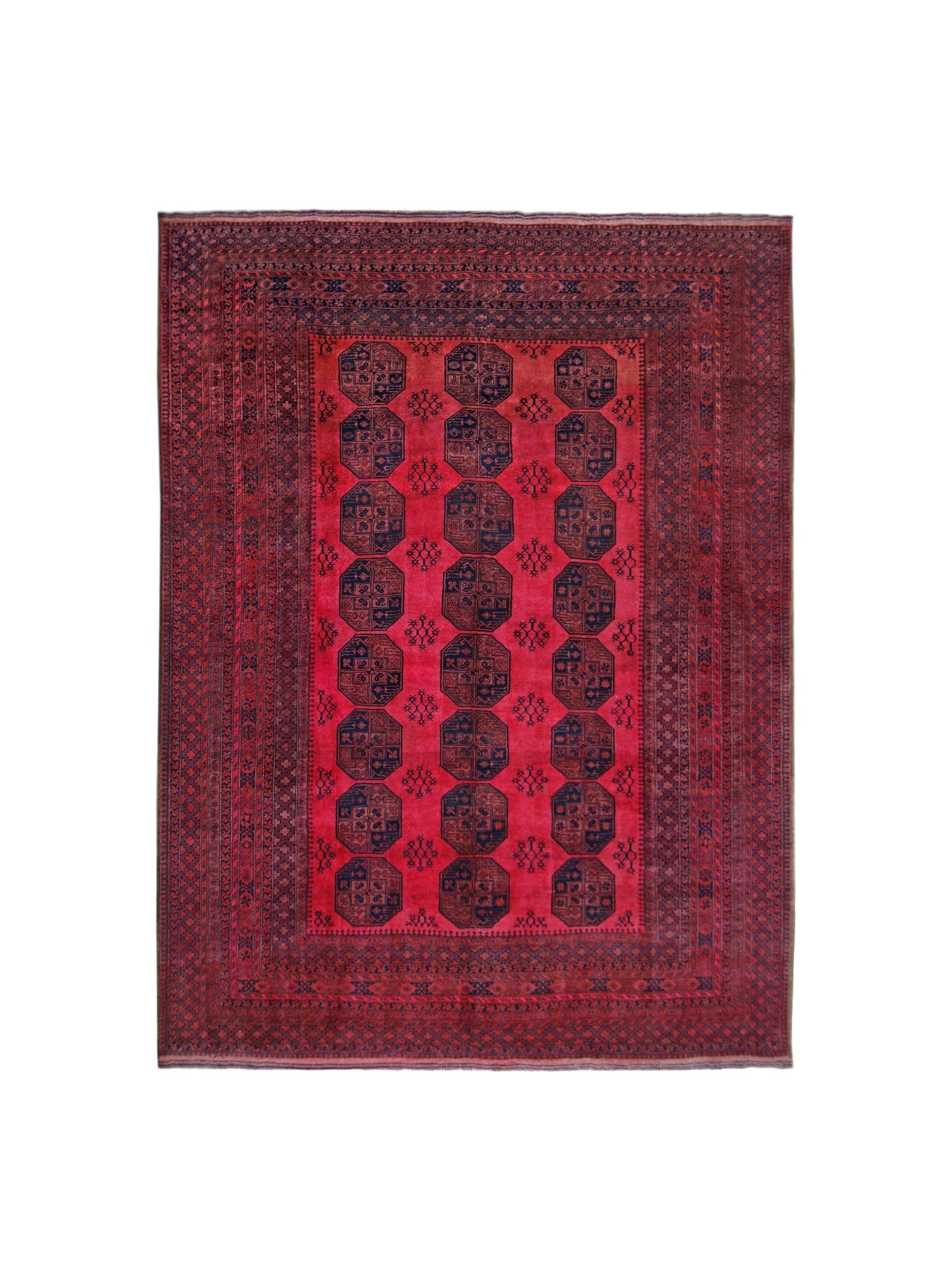 Handmade Vintage Afghan Turkmen Rug | 368 x 311 cm | 12'1" x 10'2" - Najaf Rugs & Textile