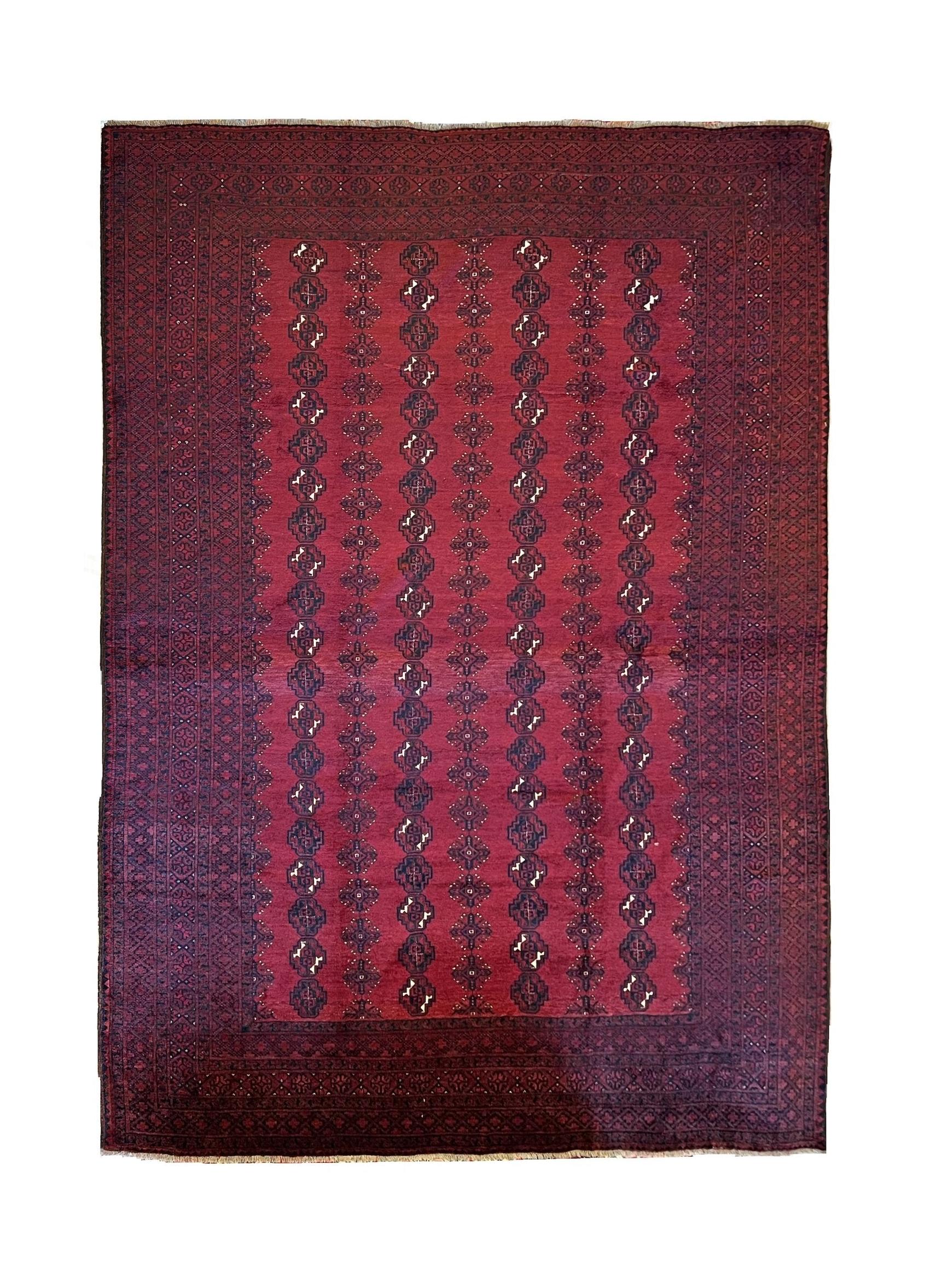 Handmade Vintage Afghan Turkmen Rug | 412 x 319 cm | 13'5" x 10'4" - Najaf Rugs & Textile