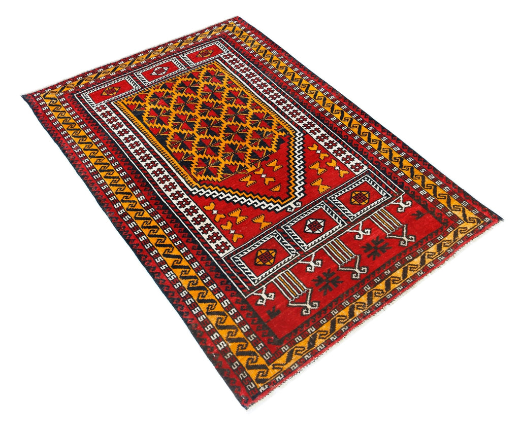 Handmade Vintage Balouch Prayer Rug | 137 x 95 cm | 4'6" x 3'1" - Najaf Rugs & Textile
