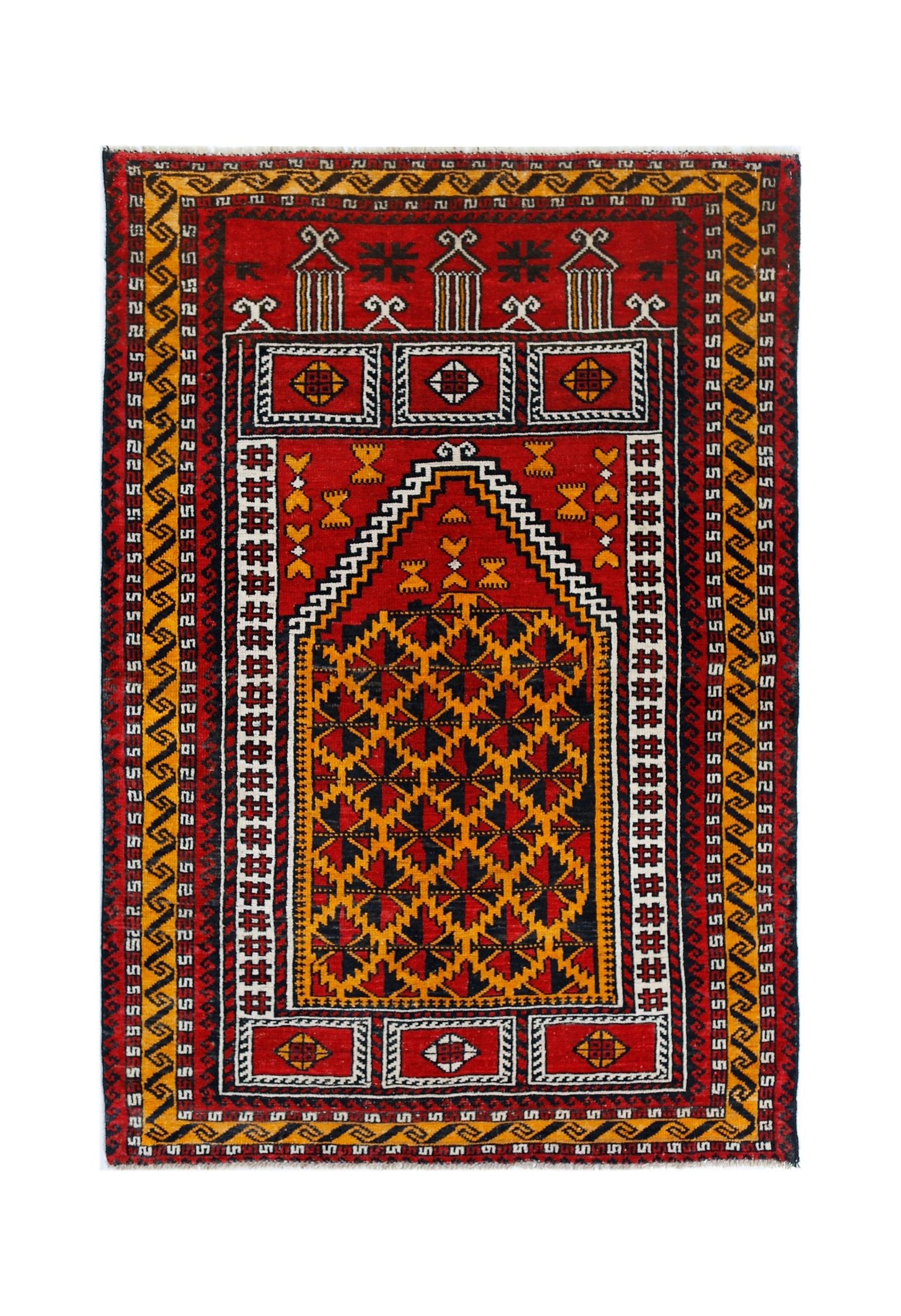 Handmade Vintage Balouch Prayer Rug | 137 x 95 cm | 4'6" x 3'1" - Najaf Rugs & Textile