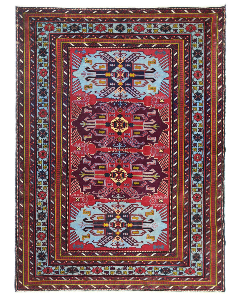 Handmade Vintage Caucasian Kazakh Rug | 172 x 132 cm | 5'8" x 4'4" - Najaf Rugs & Textile