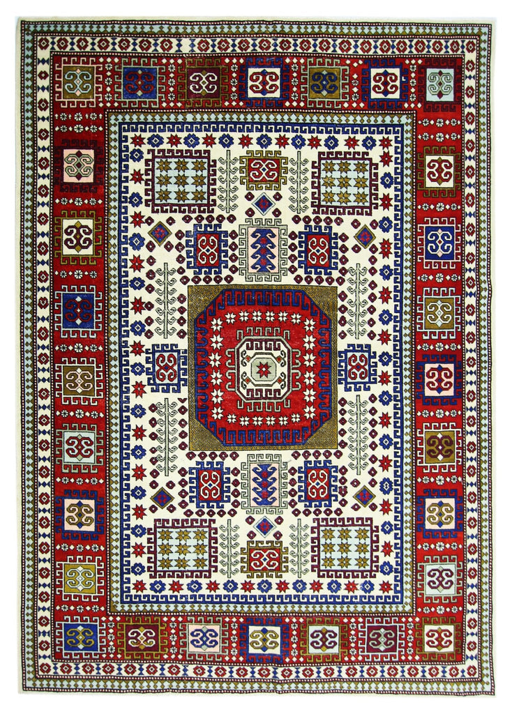Handmade Vintage Caucasian Kazakh Rug | 280 x 198 cm | 9'2" x 6'6" - Najaf Rugs & Textile