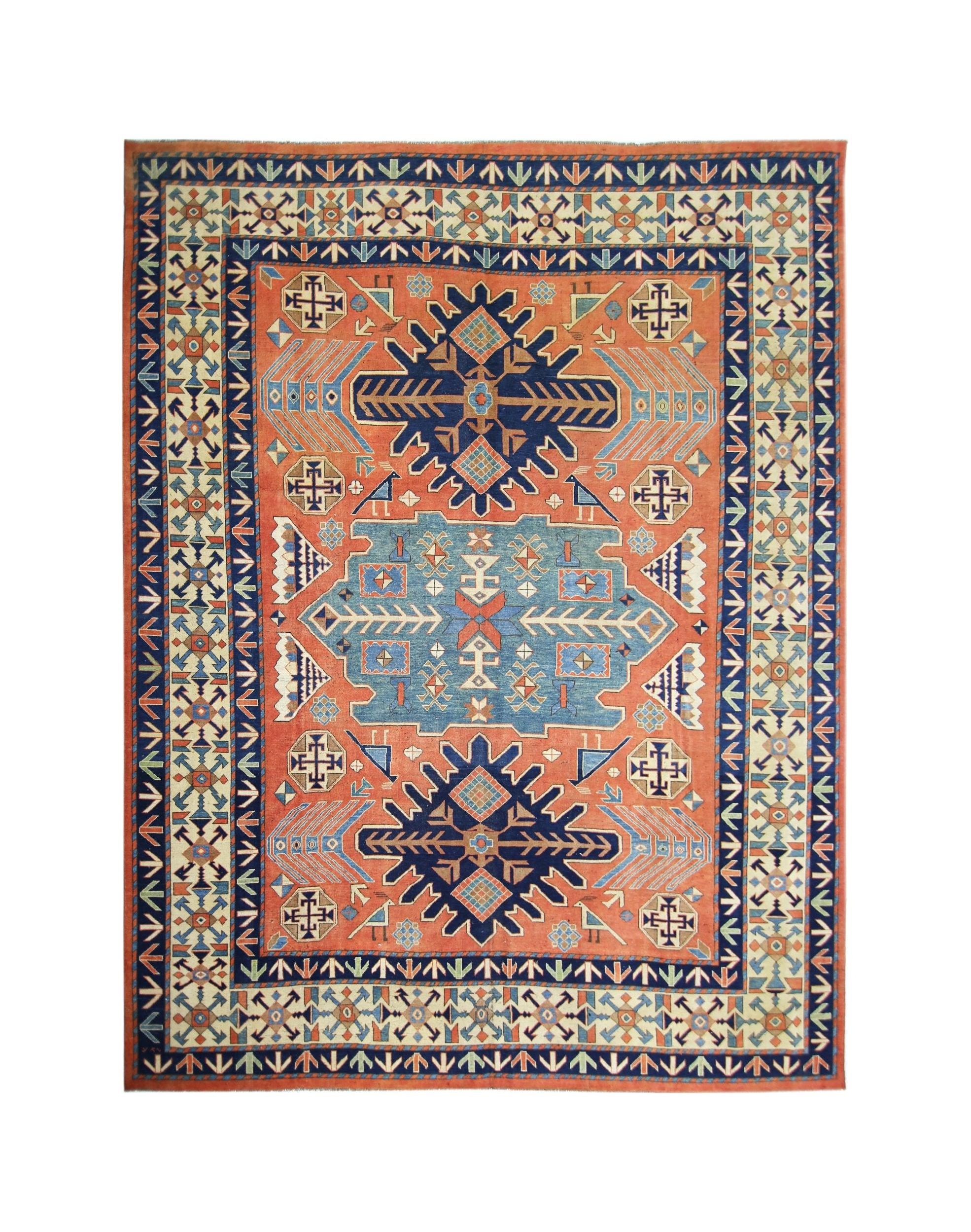 Handmade Vintage Caucasian Kazakh Rug | 333 x 277 cm | 10'11" x 9'1" - Najaf Rugs & Textile