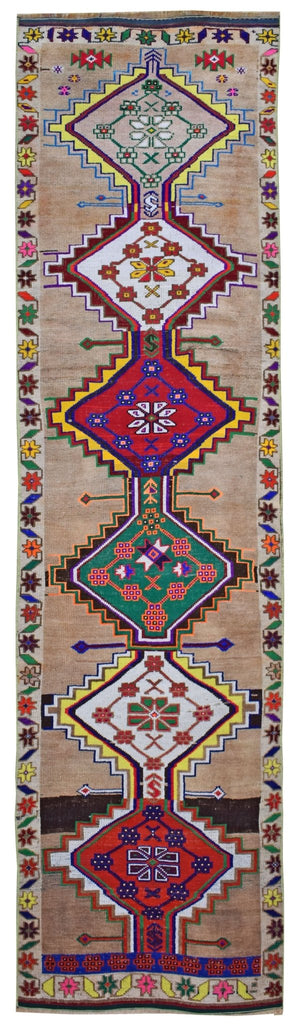 Handmade Vintage Kurdish Herki Hallway Runner | 302 x 79 cm | 9'9" x 2'6" - Najaf Rugs & Textile
