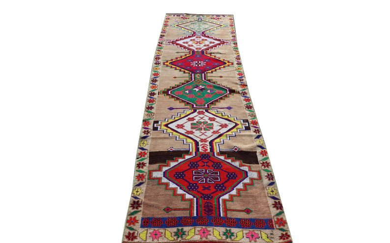 Handmade Vintage Kurdish Herki Hallway Runner | 302 x 79 cm | 9'9" x 2'6" - Najaf Rugs & Textile