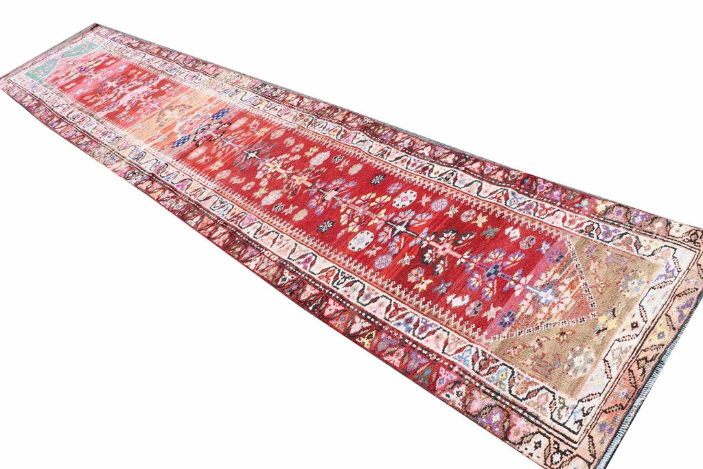 Handmade Vintage Kurdish Herki Hallway Runner | 418 x 87 cm | 13'7" x 2'8" - Najaf Rugs & Textile