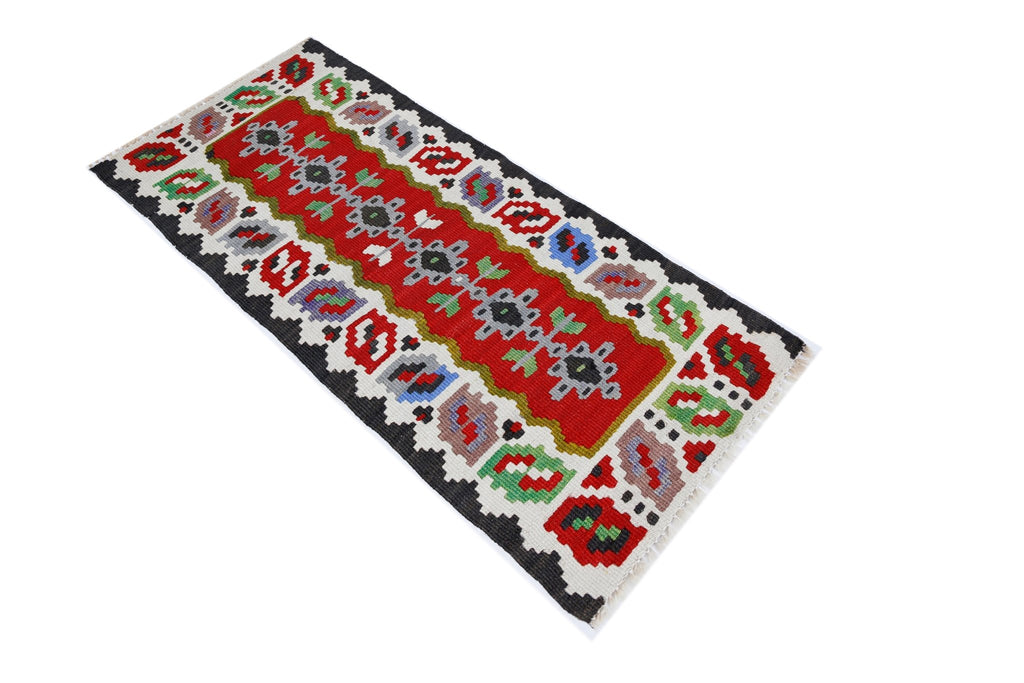 Handmade Vintage Mini Romanian Kilim | 94 x 40 cm | 3'1" x 1'4" - Najaf Rugs & Textile