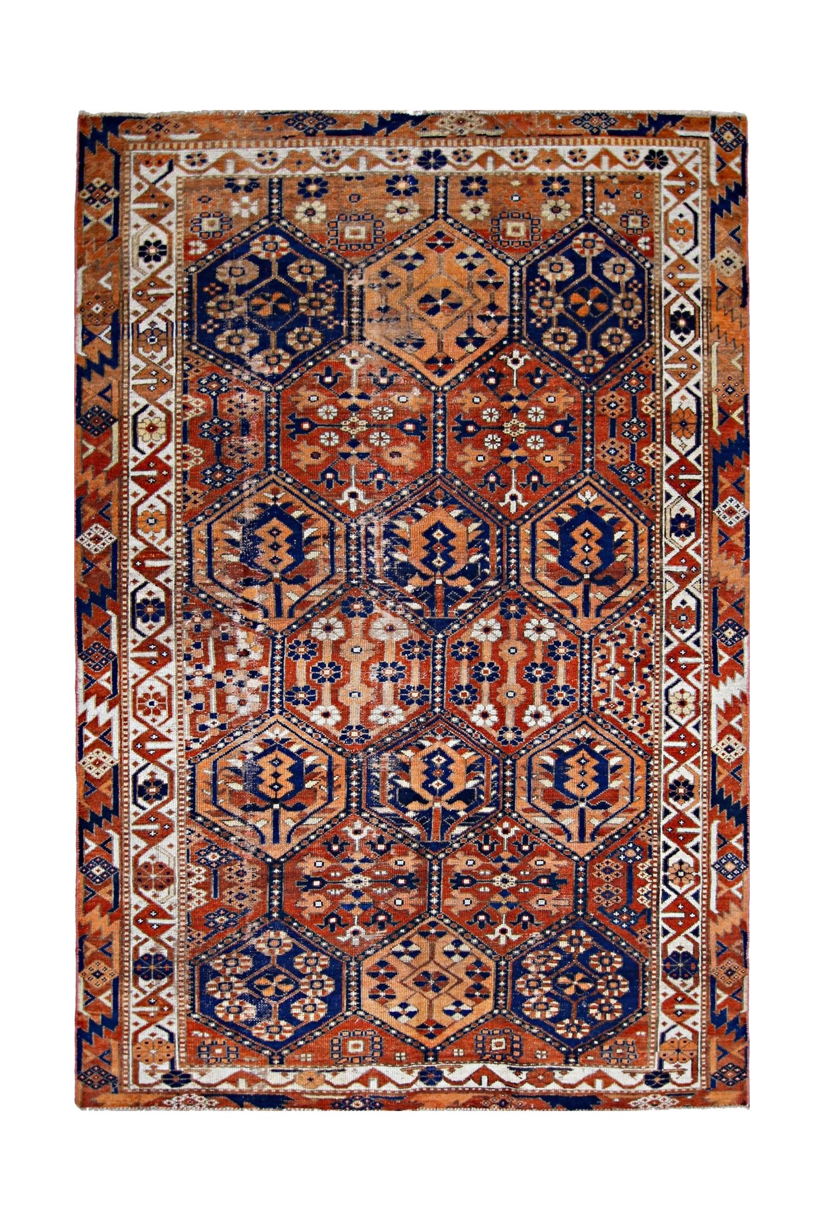 Handmade Vintage Persian Bakhtiar Rug | 194 x 129 cm | 6'5" x 4'3" - Najaf Rugs & Textile