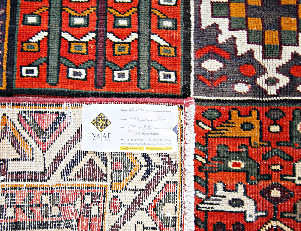 Handmade Vintage Persian Bakhtiar Rug | 278 x 187 cm | 9'1" x 6'2" - Najaf Rugs & Textile