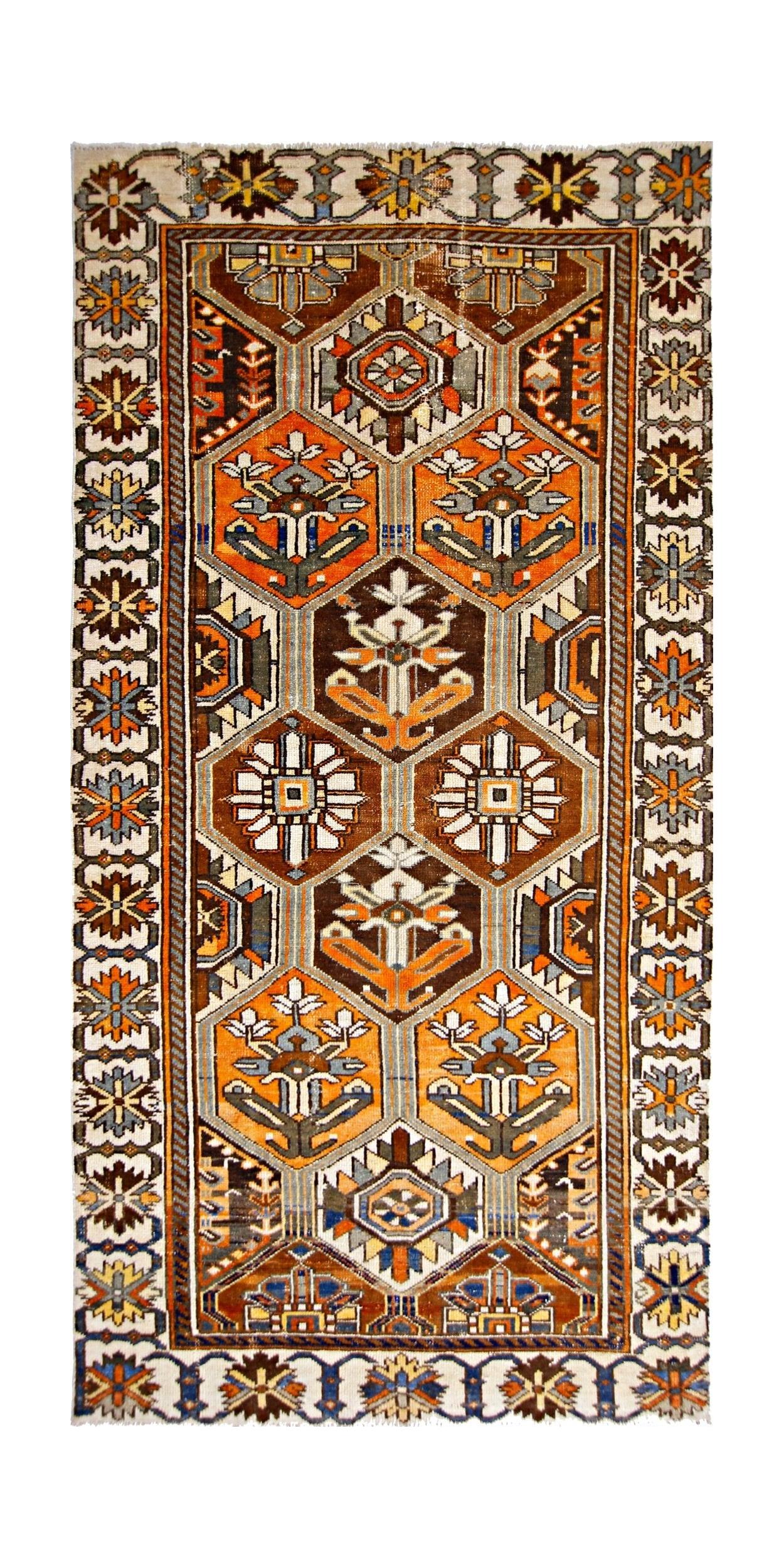 Handmade Vintage Persian Bakhtiar Rug | 283 x 138 cm | 9'3" x 4'6" - Najaf Rugs & Textile