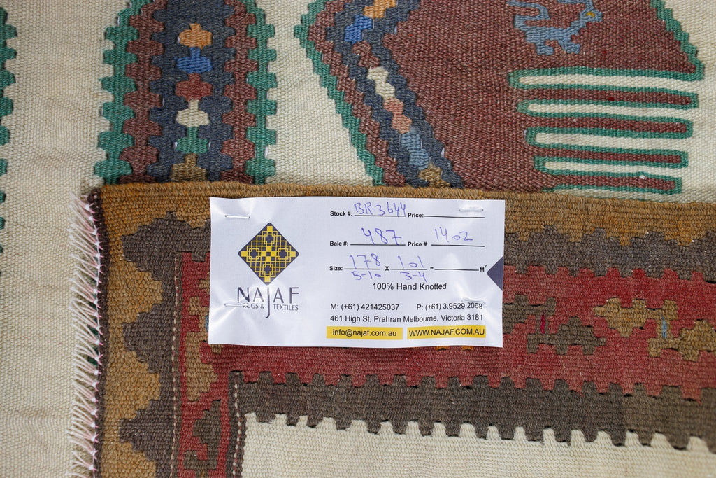 Handmade Vintage Persian Ghasghai Kilim | 178 x 101 cm | 5'10" x 3'4" - Najaf Rugs & Textile